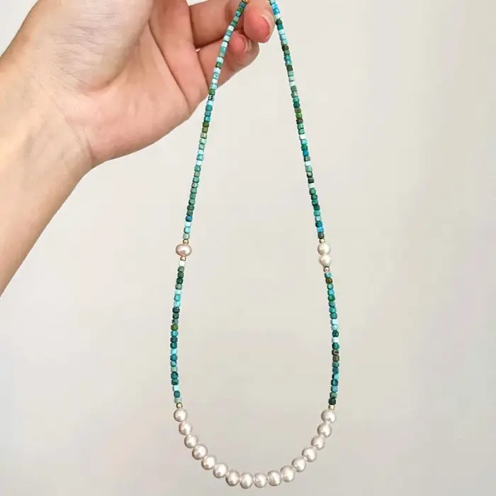 Collier de perles d'eau douce Turquoise naturelle pour femmes