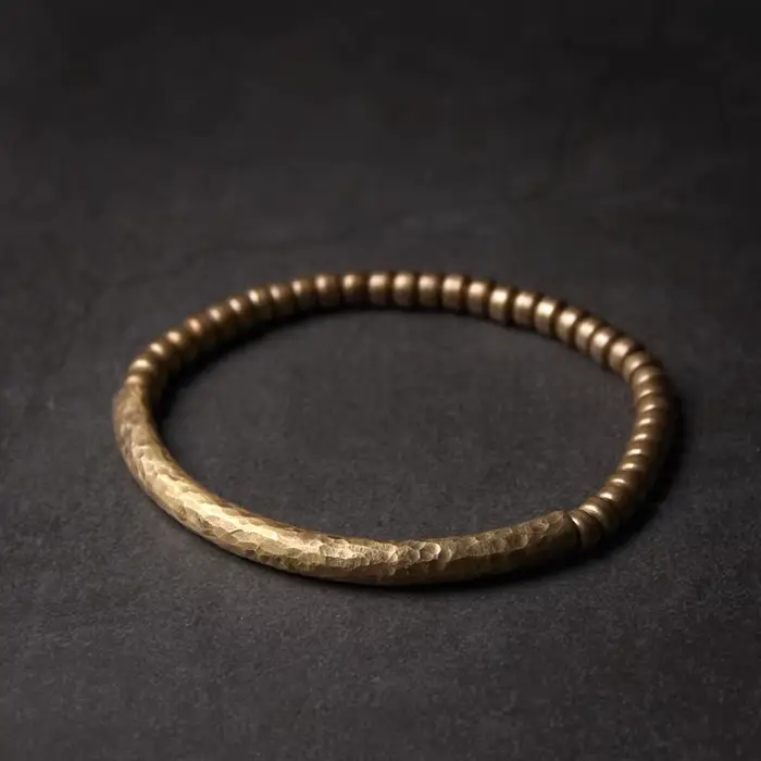 Bracelet de perles en Tube de laiton martelé à la main, Vintage, oxydé artificiel, Golden Street Roc