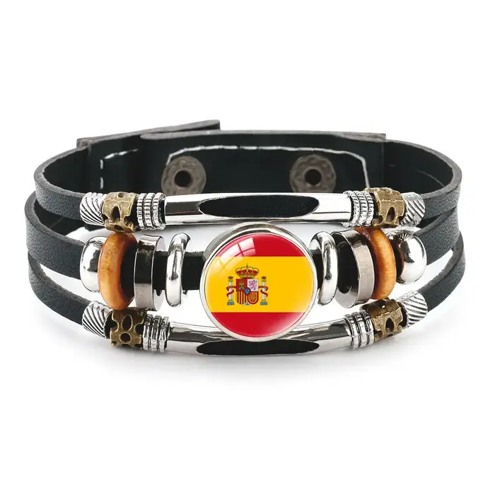 Bracelet drapeau espagnol fait à la main, boucle magnétique détachable, corde tressée, accessoires e