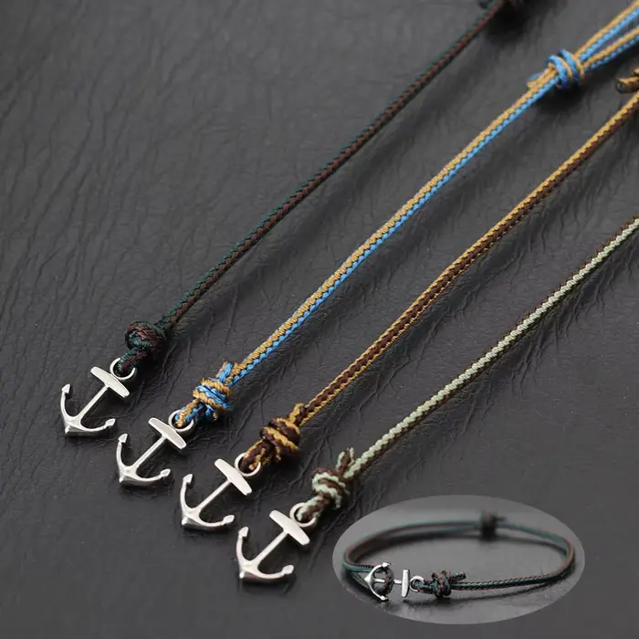 Bracelet Ancre Homme Style Ethnique Corde Fine Acier Inoxydable Ajustable Occasions Spéciales