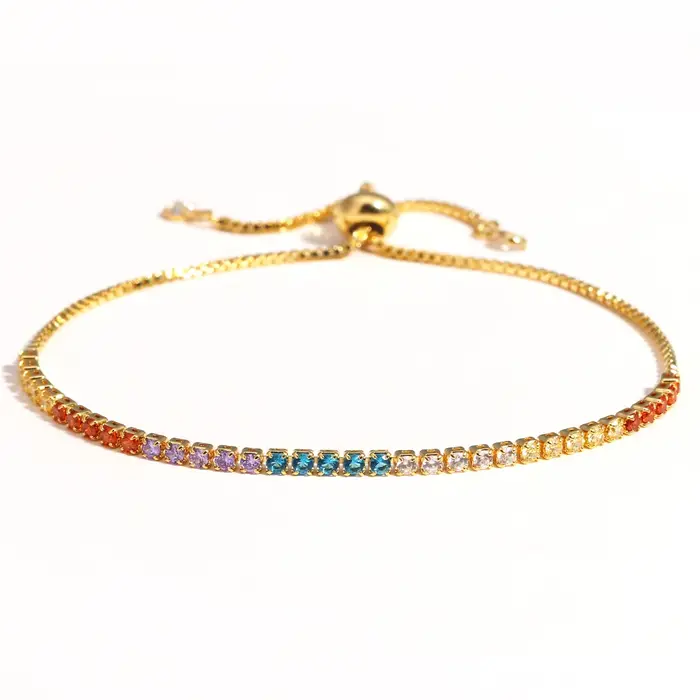 Bracelet de Tennis en Zircon glacé arc-en-ciel pour femmes, extensible et réglable, accessoires Hipp