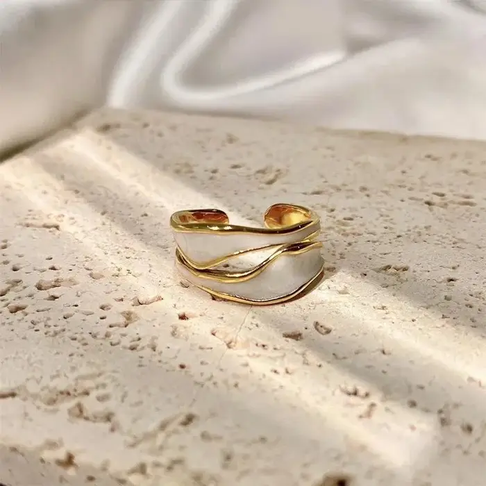 LATS – bague Vintage en métal émail blanc