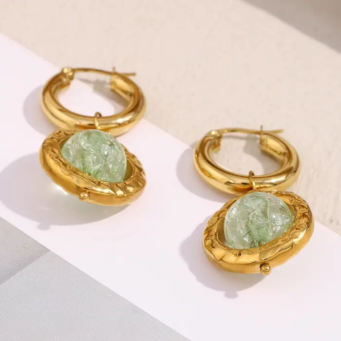 E.B.belle – boucles d'oreilles rondes créatives de couleur verte