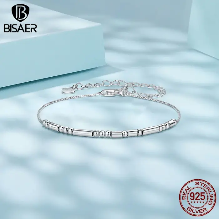 BISAER 925 argent Sterling je t'aime Morse Code Bracelet à la mode mince délicat empilable lien chaîne pour les femmes fête bijoux fins