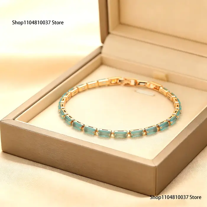 Bracelet carré bleu en argent sterling 925 de luxe avec chaîne à griffes carrées en zircone cristalline - Bijoux faits à la main