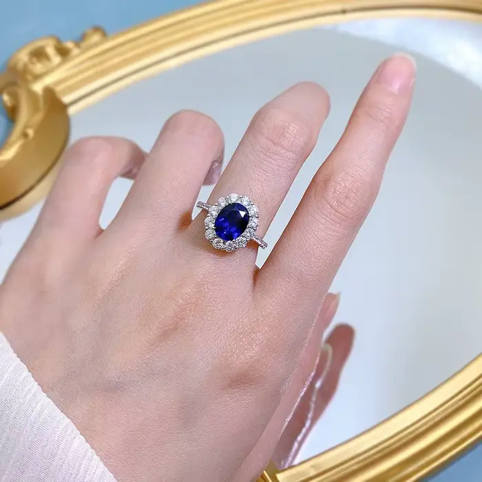 Bague de fiançailles en argent Sterling 925 sertie de zirconium bleu pour femmes occasions d'engagement mariage romantique