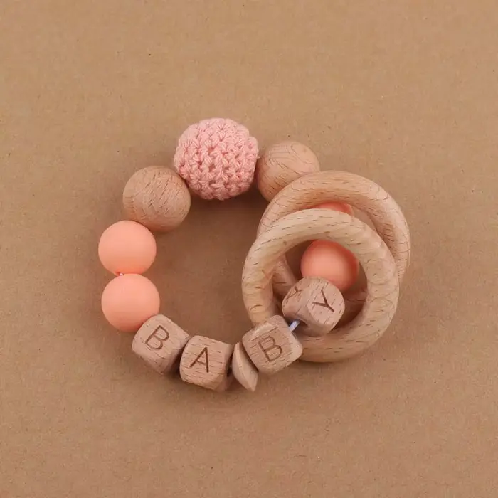 Bracelet de dentition pour bébé, fait à la main, nom personnalisé gratuit, artisanat en bois, perle 