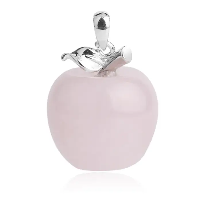 Pendentif en pierre naturelle de pomme avec clip, bijou en quartz rose, ornement de fruits pour femme, cadeau pour occasions spéciales, tracker d'humeur
