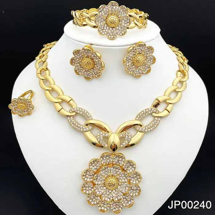 Ensembles de bijoux vintage pour femmes, plante, fleur, grand pendentif, qualité, collier, boucles d