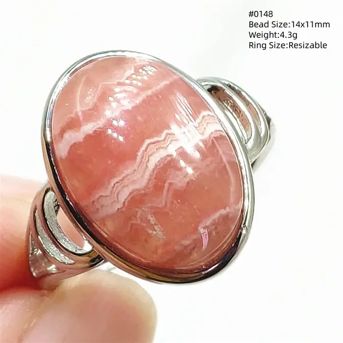 Bague réglable en rhodochrosite rose naturelle pour homme et femme, bijoux d'amour, perle de rhodoch