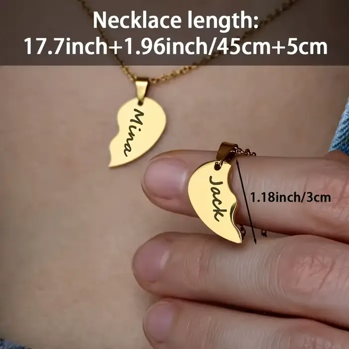 Collier personnalisé avec nom, cœur entrelacé, en acier inoxydable, 2 colliers en forme de cœur séparé, cadeau d'anniversaire pour garçons et filles