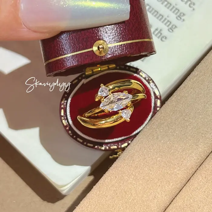 Bague de luxe unique et tendance pour femme, en forme d'œil de cheval, avec diamant, plaquée or sur 
