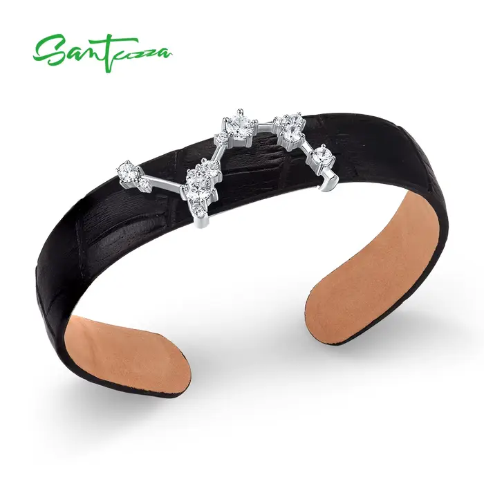 SANTUZZA – Bracelet ajustable en argent Sterling 925 pour femme, bijoux fins en cuir rouge/noir/bleu