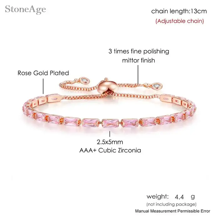 Bracelets de Tennis en cristal rose pour femmes, tendance romantique, zircone brillante, boucle plia