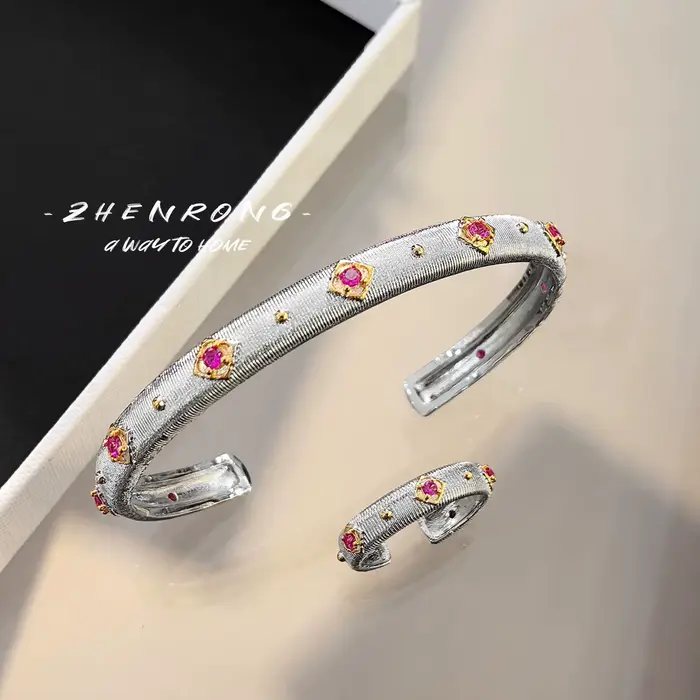 Bracelet de luxe plaqué or 18 carats pour femme, bague vintage, manchette exquise, bague cocktail, bijoux anciens, nouvelle mode