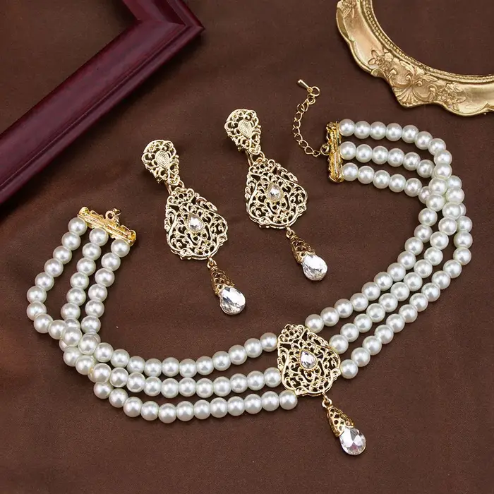 Sunspicems – ensemble de Bijoux maroc Chic, boucles d'oreilles de mariée, collier ras du cou en perl
