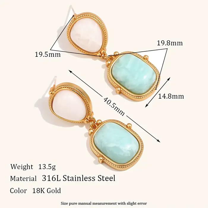 La.Muses – boucles d'oreilles en acier inoxydable pour femmes, pendentif en pierre naturelle à épiss