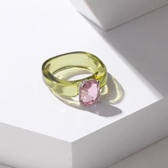Bague en résine incrustée de zircons colorés, simple et tendance, pour femme, cadeau mignon et éléga