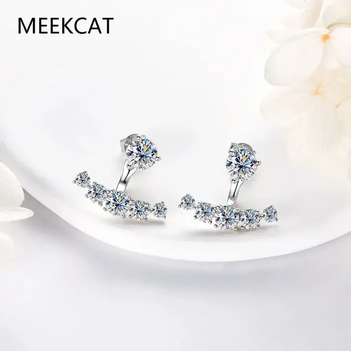 Boucles d'oreilles en moissanite pour femme, en argent sterling 925, à double face, bijoux de mariag