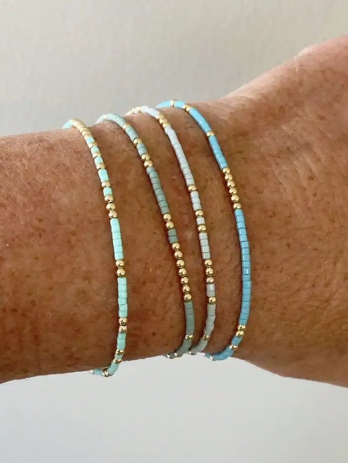 Ensemble de bracelets extensibles en perles de rocaille de couleur Turquoise