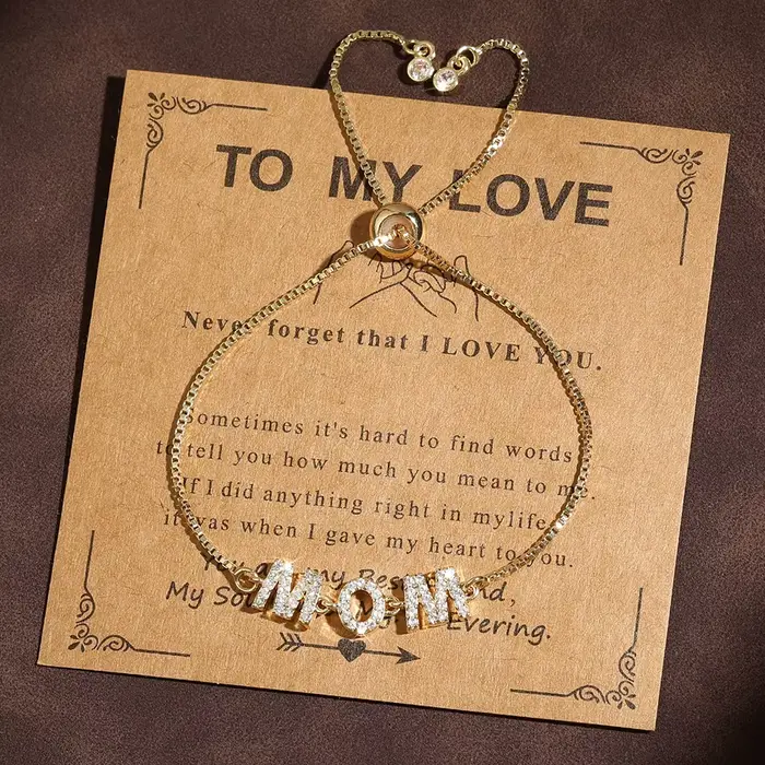 ZAKOL – Bracelet à breloques avec lettres « MOM », « MAMA » en zircone cubique, chaîne réglable, bijoux, cadeau pour la fête des mères