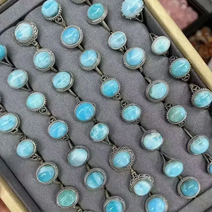 Unité une pièce en argent 925 avec cristal de Larima naturel