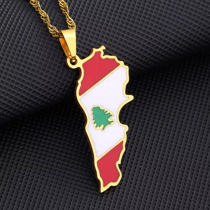 Collier pendentif carte du Liban et drapeau, en acier inoxydable, pour hommes et femmes, bijoux cart
