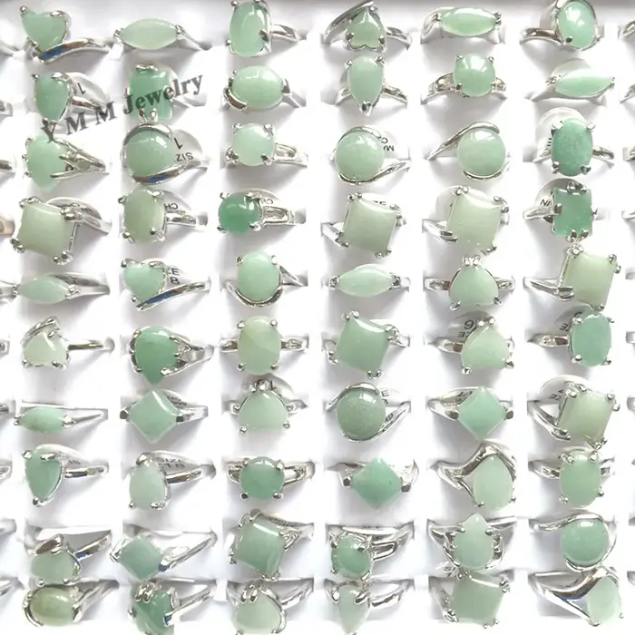 Bagues en pierre d'aventurine verte naturelle pour femmes