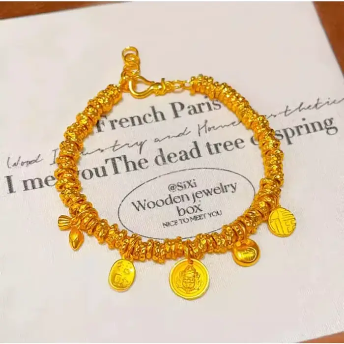 Bracelet à breloques dieu de la richesse jaune brillant pour femmes, artisanat en or Antique, nouveau bracelets de Style chinois, bijoux cadeau de Banquet
