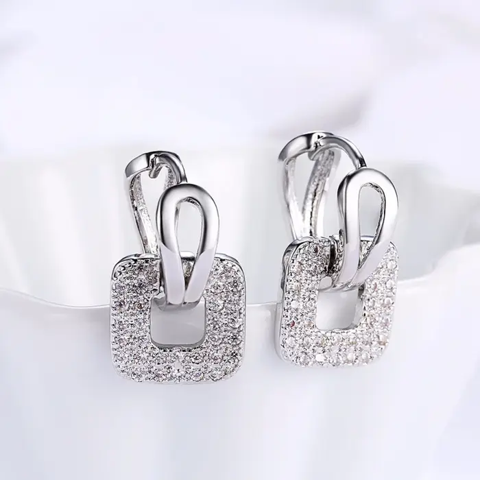 Lekani 2019 Unique forme carrée Piercing Huggie cerceau boucle d'oreille pour les femmes argent/or 2 couleurs