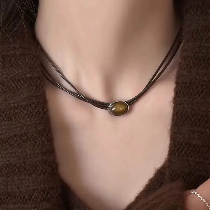 Collier de perles en pierre d'oeil de tigre, Design Punk Simple, mode haut de gamme, chaîne de clavi