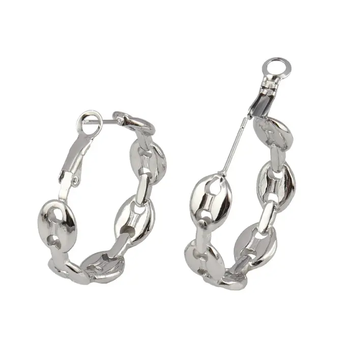 Boucles d'oreilles créoles vintage en acier inoxydable plaqué or 18 carats en forme de grain de café