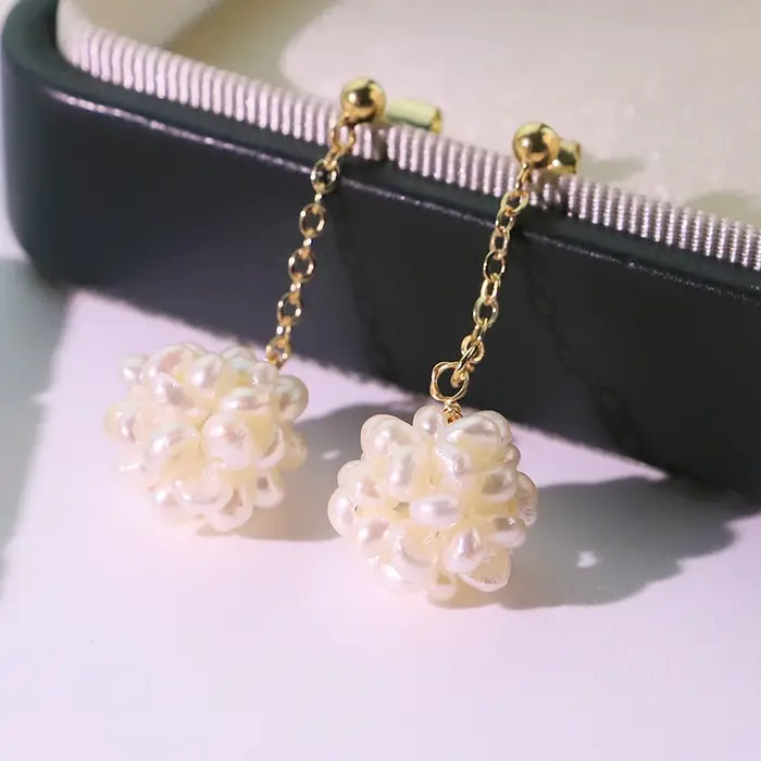 Boucles d'oreilles boule de perles naturelles blanches, nouveau Design luxueux de haute qualité, cad