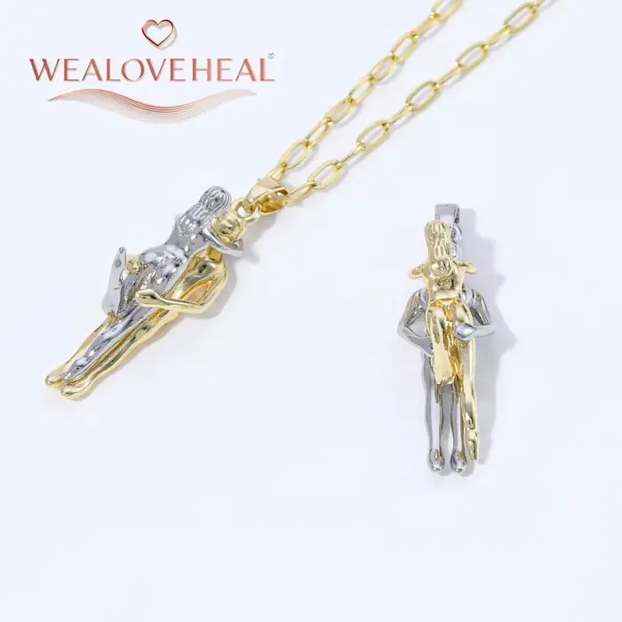 pendantif，breloque bijoux，charms pour fabrication de bijoux，Lot de 2 pendentifs détachables en laiton plaqué or 18 carats, breloque amoureux enlacés bicolore pour collier DIY, accessoires de bijouteri