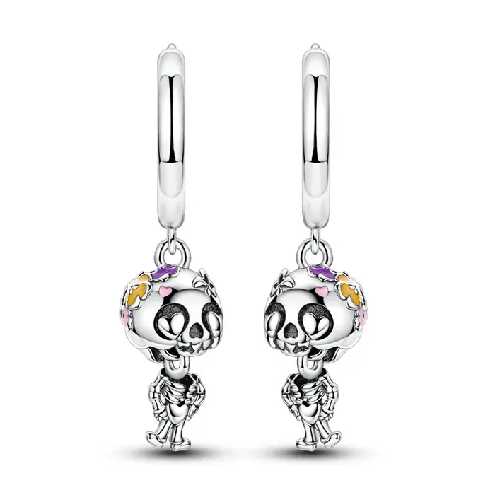 Boucles d'oreilles en argent Sterling 925 pour femmes et hommes, cerceau avec crâne dansant, pour an