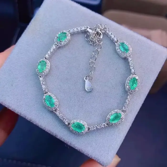 Bijoux fins en argent Sterling 925 incrusté de pierres précieuses, Bracelet de luxe Vintage en émera