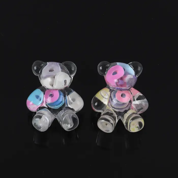 Boucles d'oreilles clous en résine dorée transparente en forme d'ours mignon pour femme, bijoux fant
