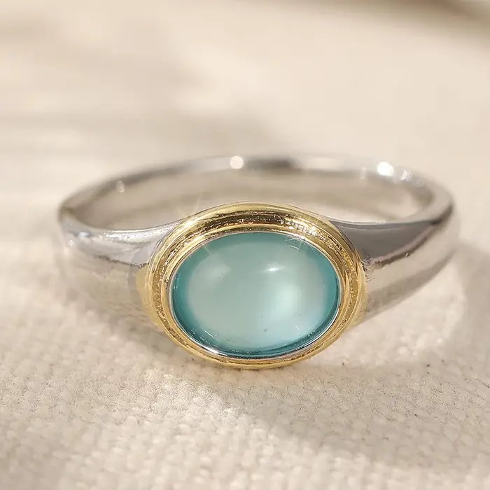 Bague élégante pour femme avec pierre bleue marine tendance bicolore bague de cocktail pour usage quotidien bijoux de fête cadeau d'anniversaire