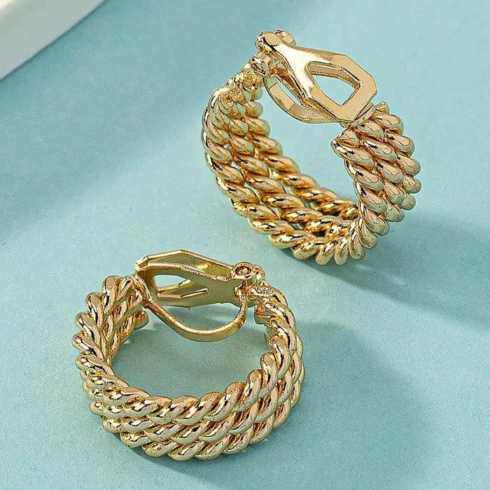 Boucles d'oreilles créoles demi-cercle plaquées or pour femmes, manchette d'oreille ronde, rétro, élégant, haut de gamme, vente en gros