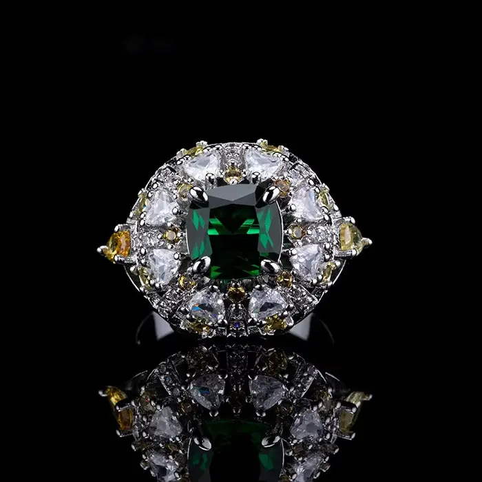 Bagues en tourmaline verte carrée de qualité supérieure pour femmes, luxueuses, bicolores, exquises,