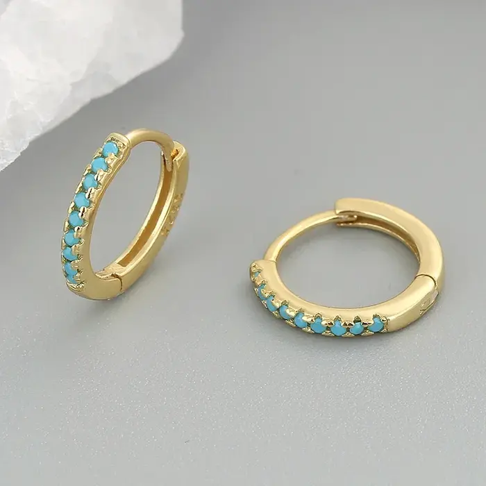Boucles d'oreilles en cristal de Zircon bleu Turquoise pour femmes, bijoux de perçage ronds, à la mo