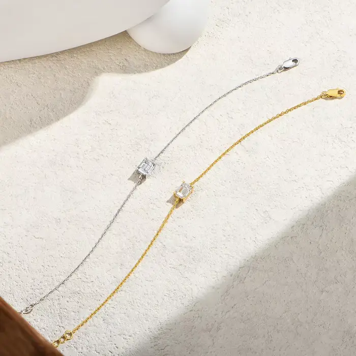 ATTAGEMS Bracelet en moissanite taille émeraude 1 carat