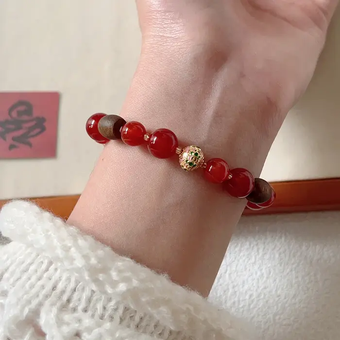 Bracelets en perles d'agate rouge naturelle pour femmes