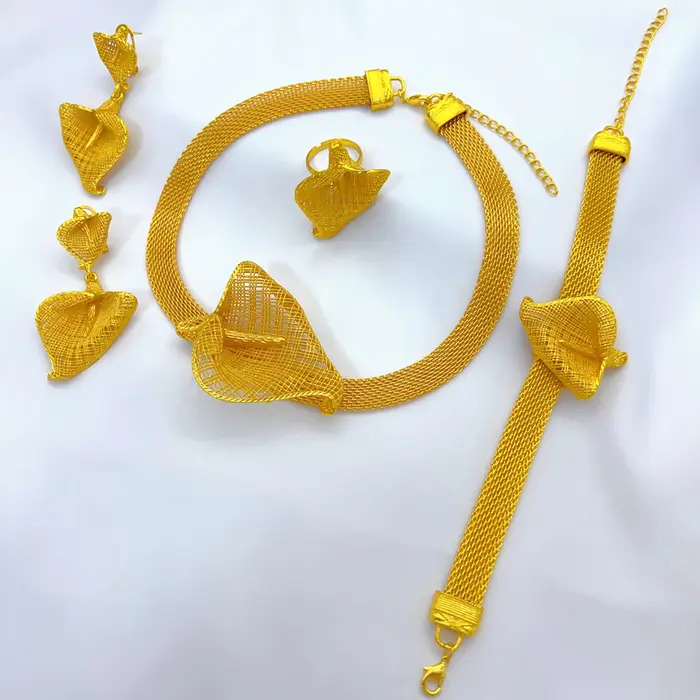 ANIID luxe dubaï irrégulier collier et boucles d'oreilles ensembles pour les femmes éthiopien indien mariée 24k couleur or ensemble de bijoux de mariage
