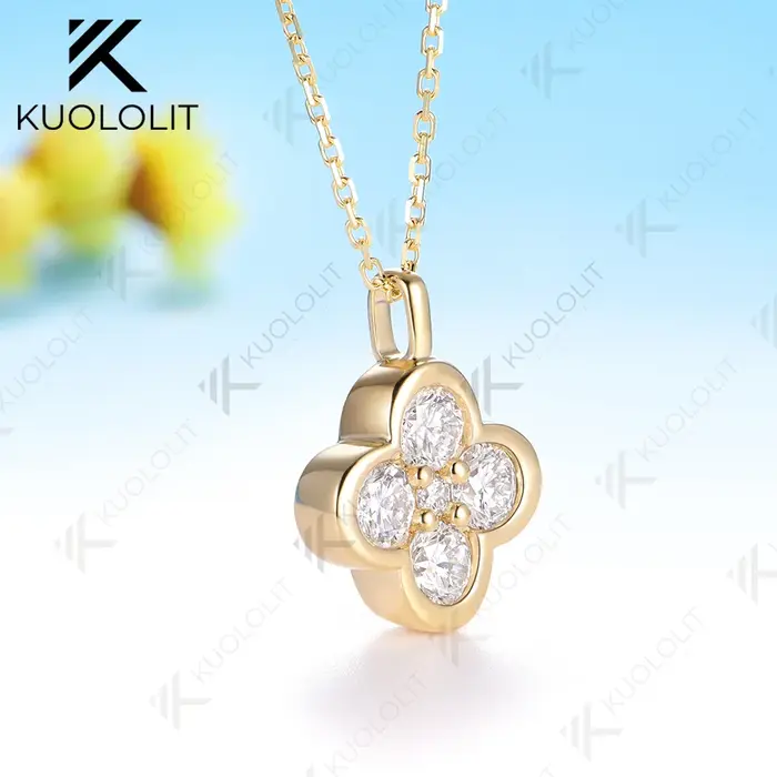 Collier en moissanite Kuololit 1,23 carat pour femme, collier en or jaune massif 585 14K 10K pour ca
