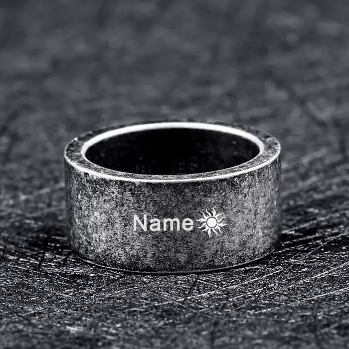 Bague en acier inoxydable couleur argent antique pour homme, bijoux vintage, nom gravé, logo, mariage familial, cadeau personnalisé