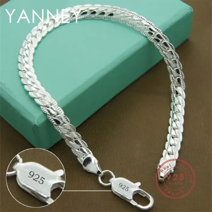Bracelet couleur argent fin 8 pouces 6MM