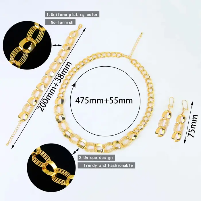 Ensemble de bijoux en or Punk du moyen-orient plaqué or 21 carats pour femmes de Dubaï
