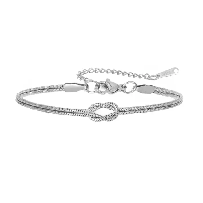 Bracelet Double Chaîne Serpent Nœud d'Amour Acier inoxydable Couleur Or Bracelets Ajustables Femmes 