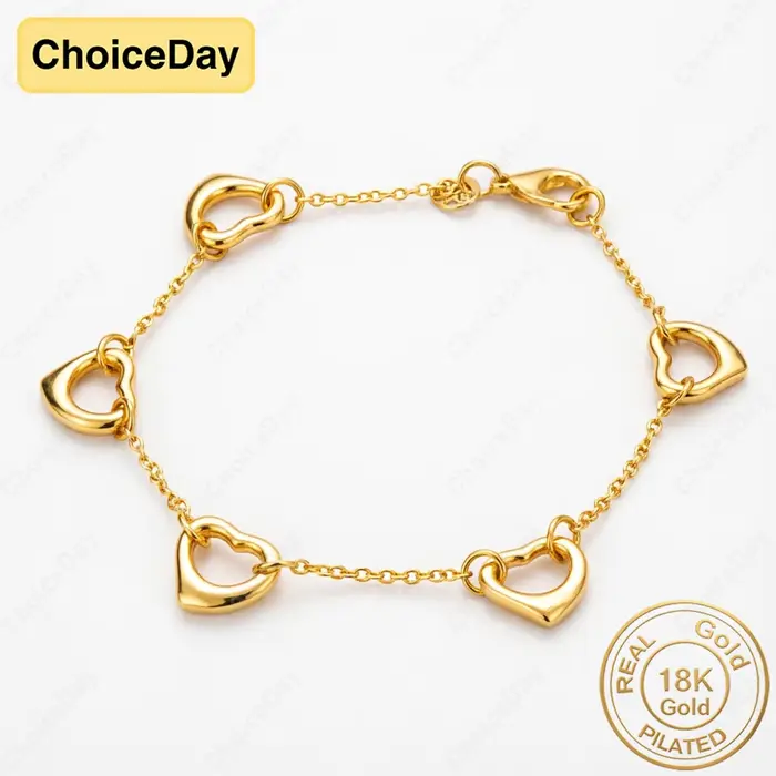 Charmant bracelet en or 18 carats plaqué or, exquis, avec 5 cœurs, pour femmes, cadeau de mode, bijo